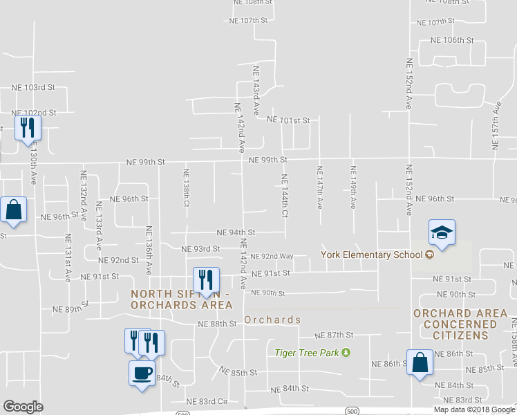 map of restaurants, bars, coffee shops, grocery stores, and more near 14218 Northeast 95th Circle in Vancouver