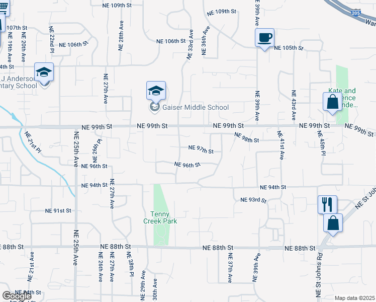 map of restaurants, bars, coffee shops, grocery stores, and more near 9609 Northeast 32nd Avenue in Vancouver