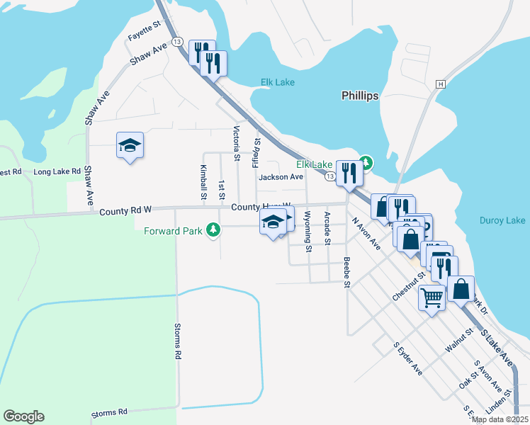 map of restaurants, bars, coffee shops, grocery stores, and more near 300 Ashland Street in Phillips