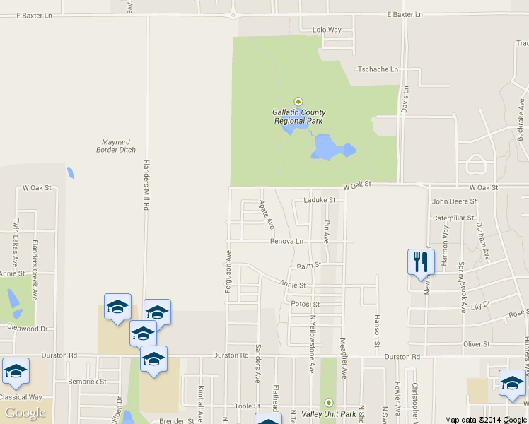 map of restaurants, bars, coffee shops, grocery stores, and more near Agate Avenue in Bozeman