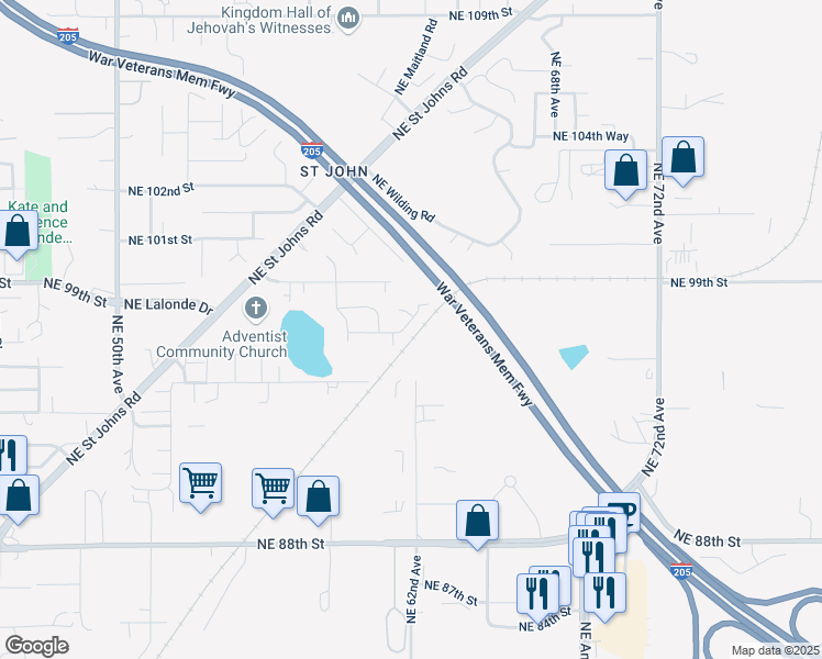 map of restaurants, bars, coffee shops, grocery stores, and more near 9705 Northeast 61st Court in Vancouver