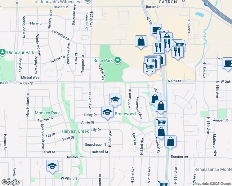 map of restaurants, bars, coffee shops, grocery stores, and more near 2431 Daws Drive in Bozeman