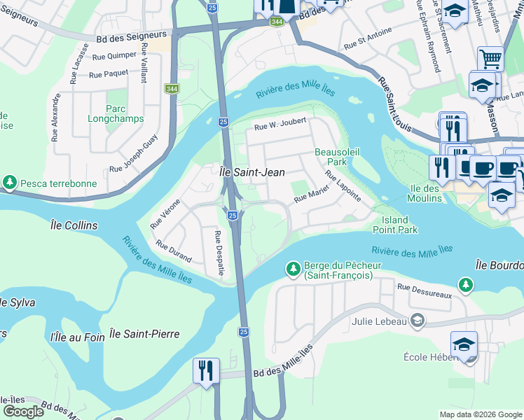 map of restaurants, bars, coffee shops, grocery stores, and more near 160 Boulevard J. S. Archambault in Terrebonne