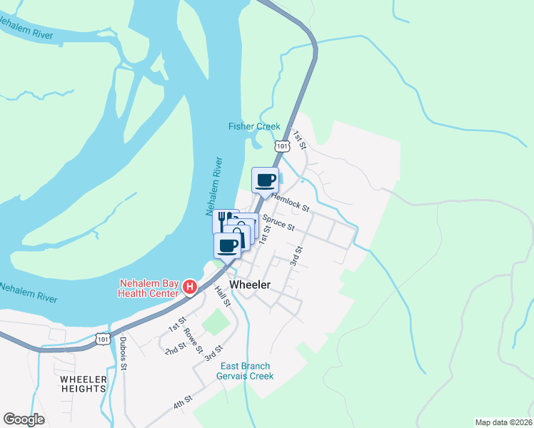 map of restaurants, bars, coffee shops, grocery stores, and more near 155 1st Street in Rockaway Beach