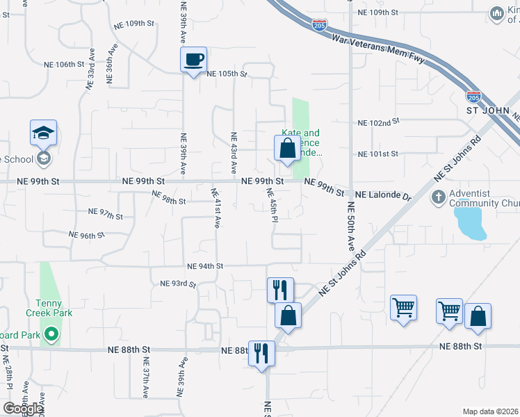 map of restaurants, bars, coffee shops, grocery stores, and more near 4315 Northeast 97th Street in Vancouver