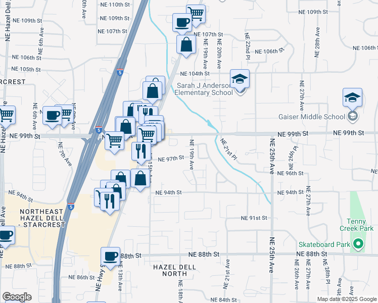 map of restaurants, bars, coffee shops, grocery stores, and more near 9804 Northeast 19th Avenue in Vancouver
