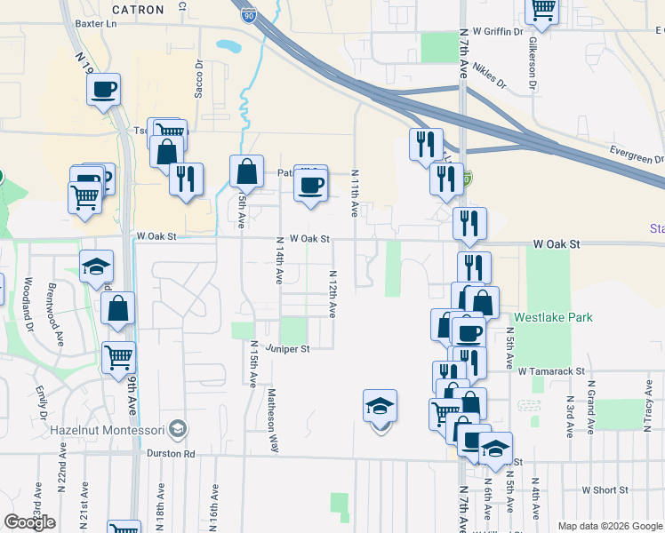 map of restaurants, bars, coffee shops, grocery stores, and more near N 12th Ave in Bozeman