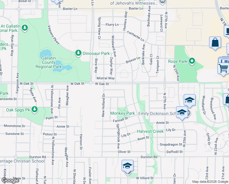 map of restaurants, bars, coffee shops, grocery stores, and more near 1157 Springbrook Avenue in Bozeman