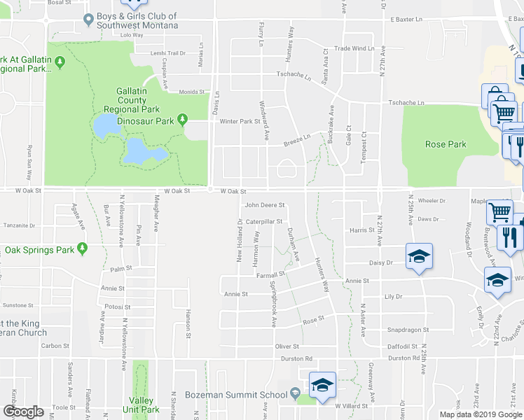 map of restaurants, bars, coffee shops, grocery stores, and more near 1157 Springbrook Avenue in Bozeman