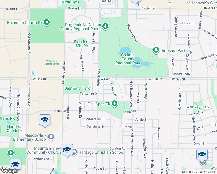map of restaurants, bars, coffee shops, grocery stores, and more near Agate Avenue in Bozeman