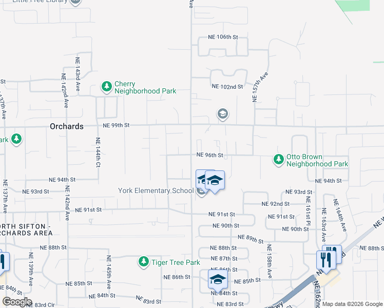 map of restaurants, bars, coffee shops, grocery stores, and more near 9419 Northeast 151st Court in Vancouver