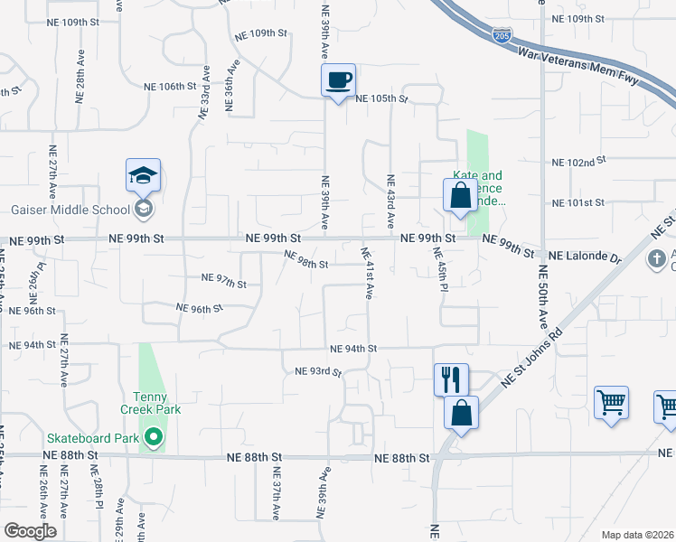 map of restaurants, bars, coffee shops, grocery stores, and more near 4015 Northeast 97th Street in Vancouver