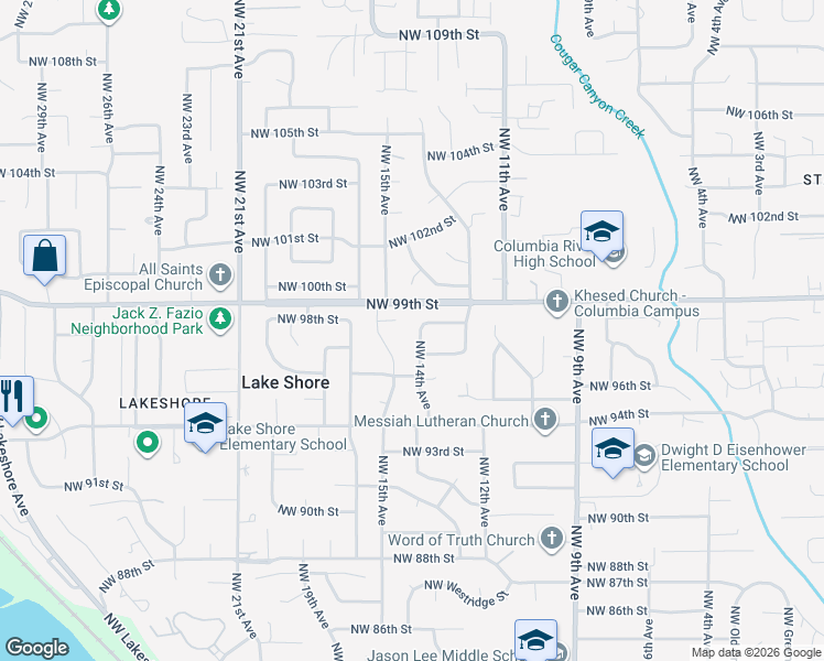 map of restaurants, bars, coffee shops, grocery stores, and more near 9615 Northwest 15th Avenue in Vancouver