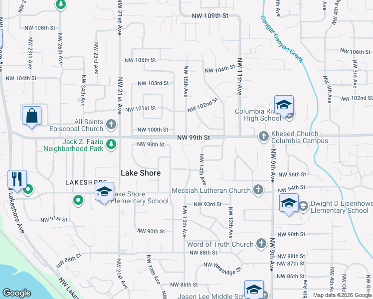 map of restaurants, bars, coffee shops, grocery stores, and more near 9615 Northwest 15th Avenue in Vancouver