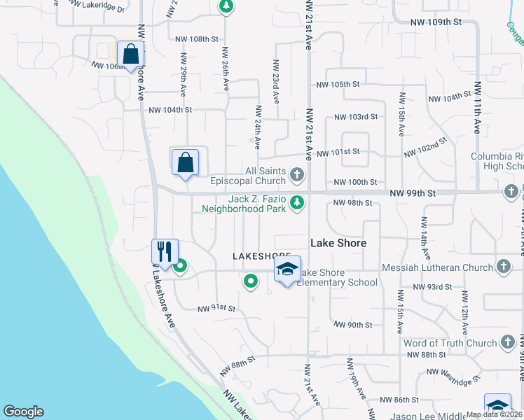 map of restaurants, bars, coffee shops, grocery stores, and more near 9609 Northwest 24th Avenue in Vancouver