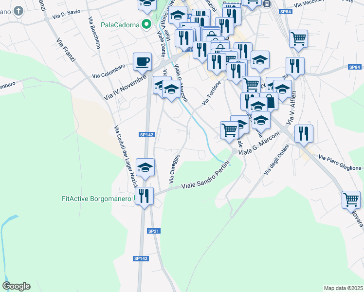 map of restaurants, bars, coffee shops, grocery stores, and more near 10 Via Cureggio in Borgomanero