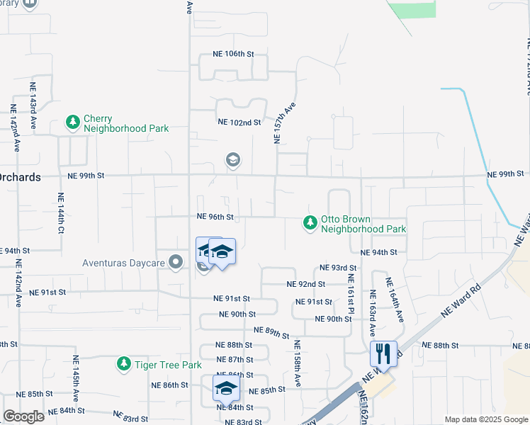 map of restaurants, bars, coffee shops, grocery stores, and more near 15413 Northeast 96th Street in Vancouver