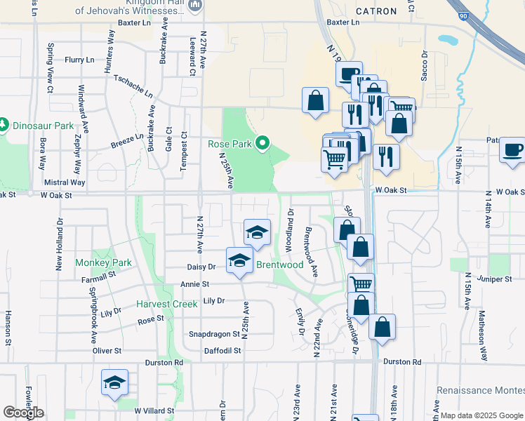 map of restaurants, bars, coffee shops, grocery stores, and more near 2420 Wheeler Drive in Bozeman