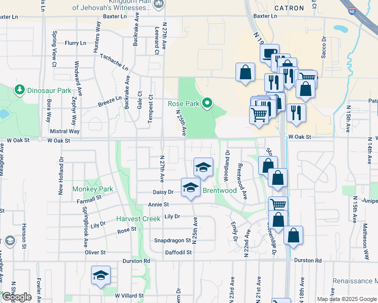 map of restaurants, bars, coffee shops, grocery stores, and more near 2490 Wheeler Drive in Bozeman