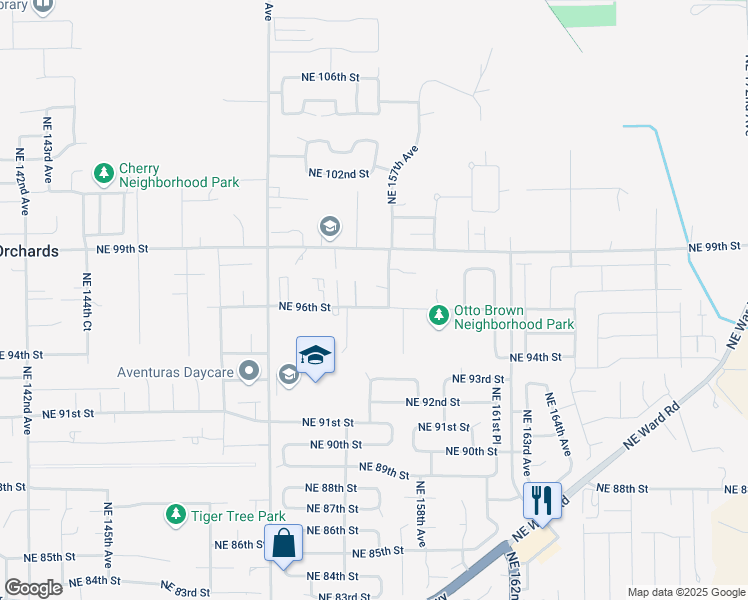 map of restaurants, bars, coffee shops, grocery stores, and more near 15413 Northeast 96th Street in Vancouver