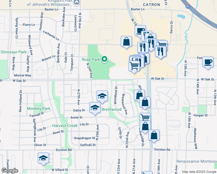 map of restaurants, bars, coffee shops, grocery stores, and more near 2402 Wheeler Drive in Bozeman