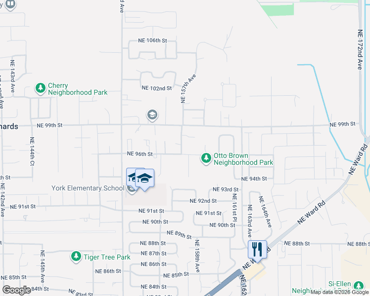 map of restaurants, bars, coffee shops, grocery stores, and more near 9613 Northeast 157th Avenue in Vancouver
