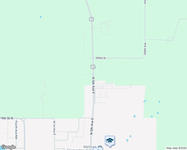 map of restaurants, bars, coffee shops, grocery stores, and more near 39254 County Road 13 in Melrose