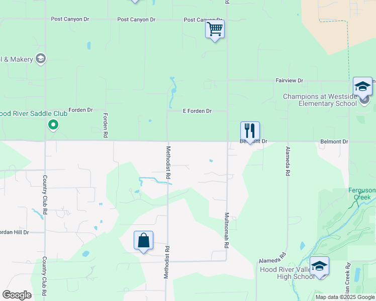 map of restaurants, bars, coffee shops, grocery stores, and more near 4095 Belmont Drive in Hood River