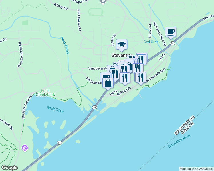 map of restaurants, bars, coffee shops, grocery stores, and more near 367 2nd Avenue Exd in Stevenson