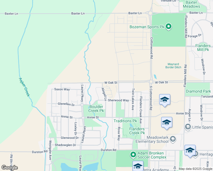 map of restaurants, bars, coffee shops, grocery stores, and more near 1180 Abigail Lane in Bozeman