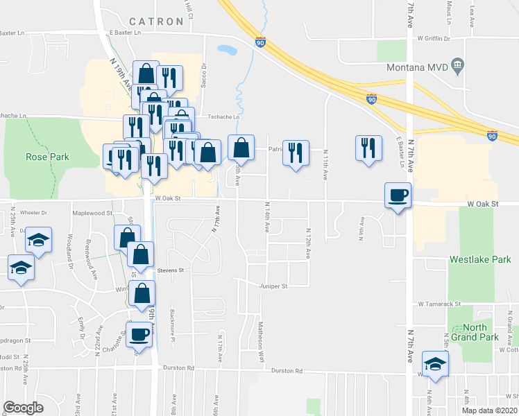 map of restaurants, bars, coffee shops, grocery stores, and more near 1283 North 14th Avenue in Bozeman
