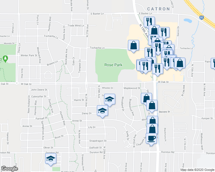 map of restaurants, bars, coffee shops, grocery stores, and more near 2431 Wheeler Drive in Bozeman