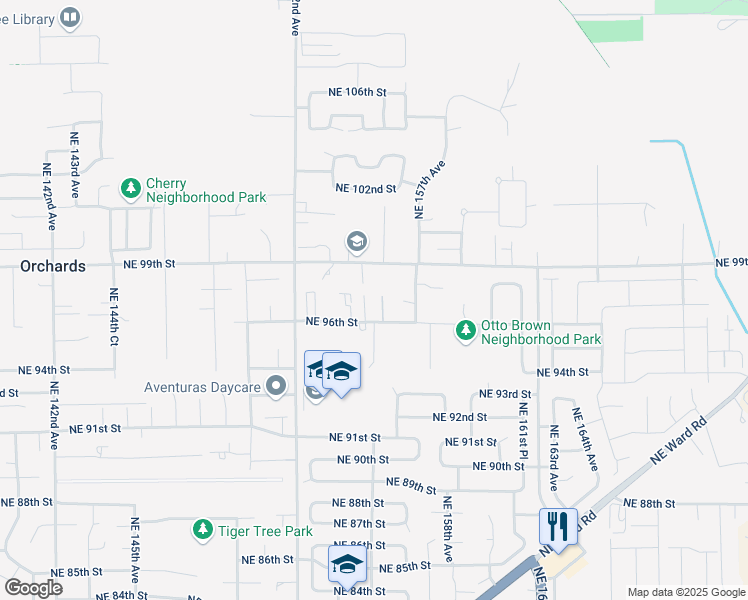 map of restaurants, bars, coffee shops, grocery stores, and more near 15500 Northeast 96th Street in Vancouver