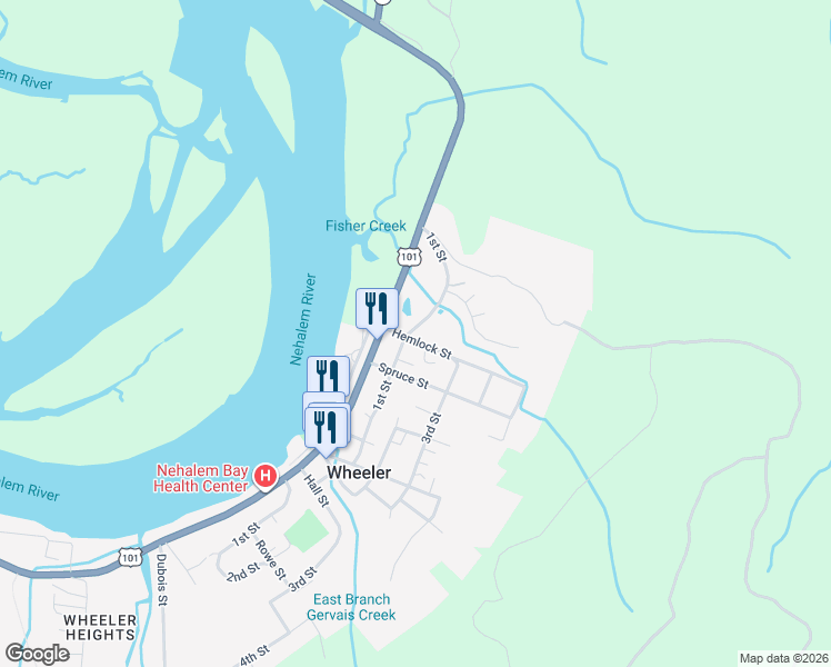 map of restaurants, bars, coffee shops, grocery stores, and more near 107 Hemlock Street in Wheeler