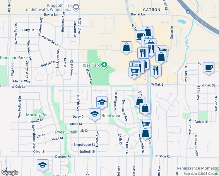 map of restaurants, bars, coffee shops, grocery stores, and more near 2401 Wheeler Drive in Bozeman