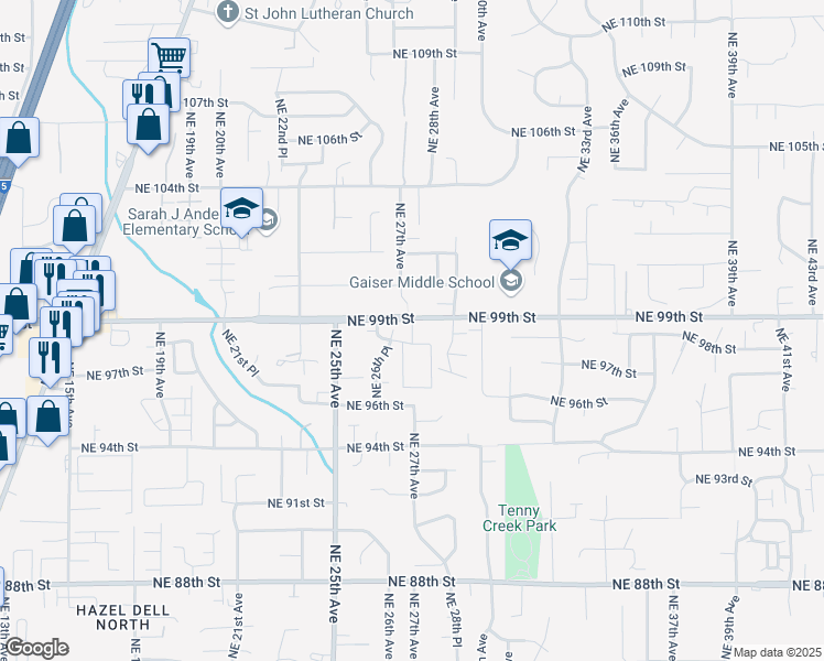 map of restaurants, bars, coffee shops, grocery stores, and more near 2718 Northeast 99th Street in Vancouver