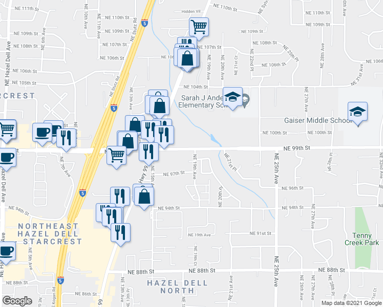 map of restaurants, bars, coffee shops, grocery stores, and more near 1801 Northeast 19th Avenue in Vancouver