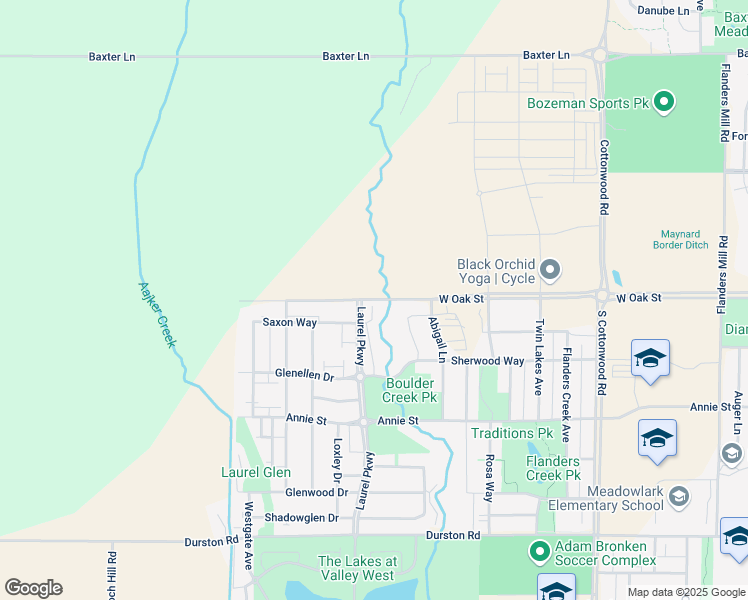 map of restaurants, bars, coffee shops, grocery stores, and more near West Oak Street in Bozeman