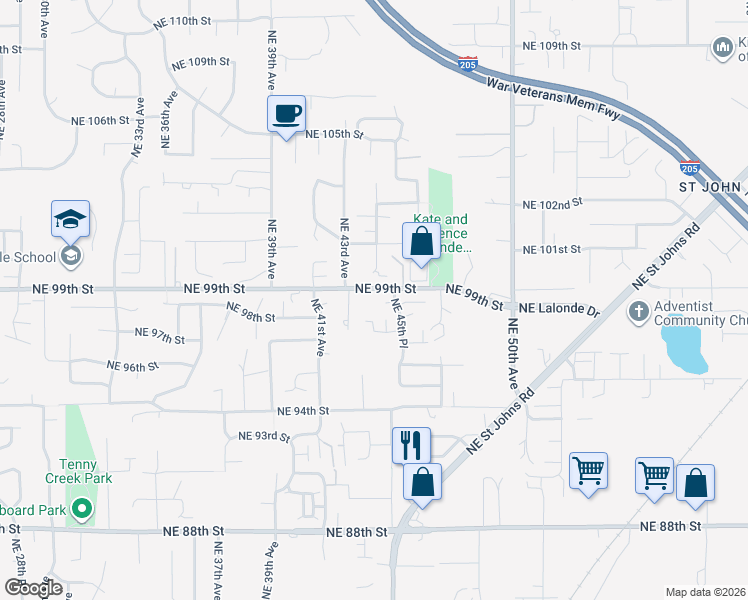map of restaurants, bars, coffee shops, grocery stores, and more near 4401 Northeast 99th Street in Vancouver