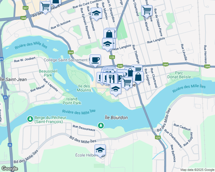 map of restaurants, bars, coffee shops, grocery stores, and more near 178 Rue Sainte Marie in Terrebonne