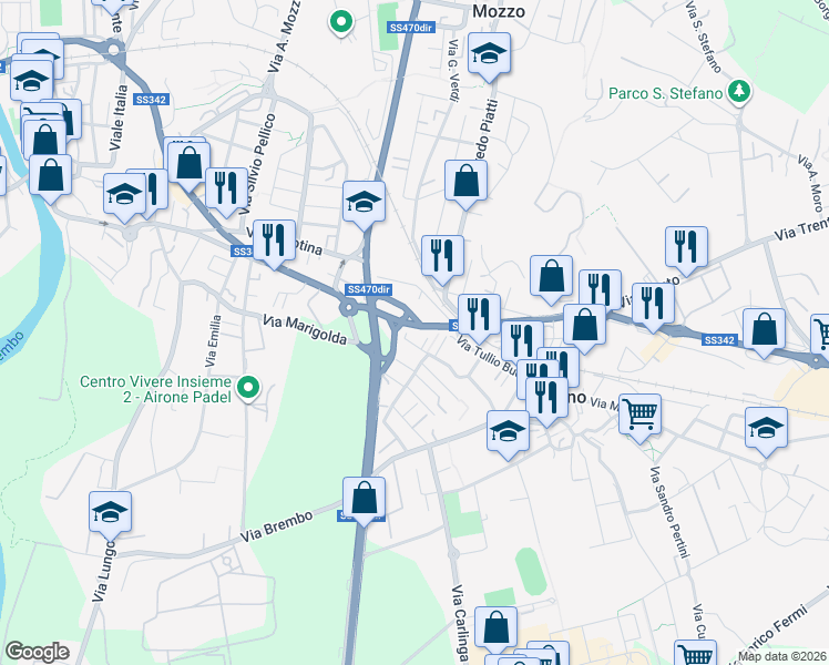 map of restaurants, bars, coffee shops, grocery stores, and more near 44 Via Repubblica in Curno