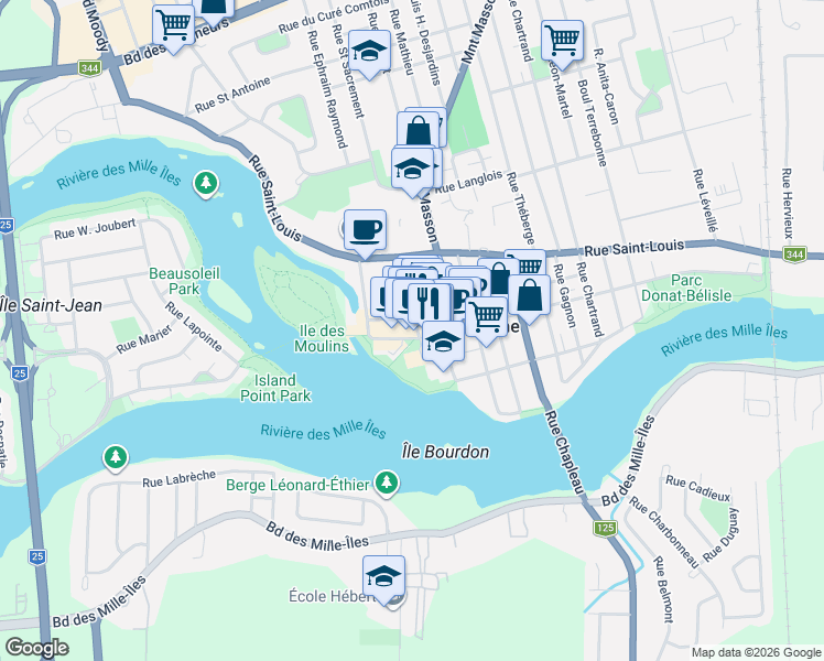 map of restaurants, bars, coffee shops, grocery stores, and more near 180 Rue Sainte Marie in Terrebonne