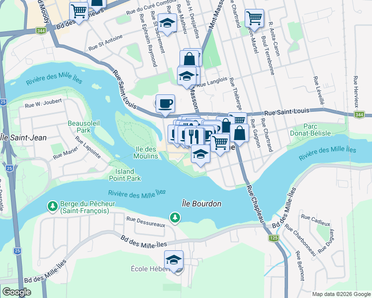 map of restaurants, bars, coffee shops, grocery stores, and more near 180 Rue Sainte Marie in Terrebonne