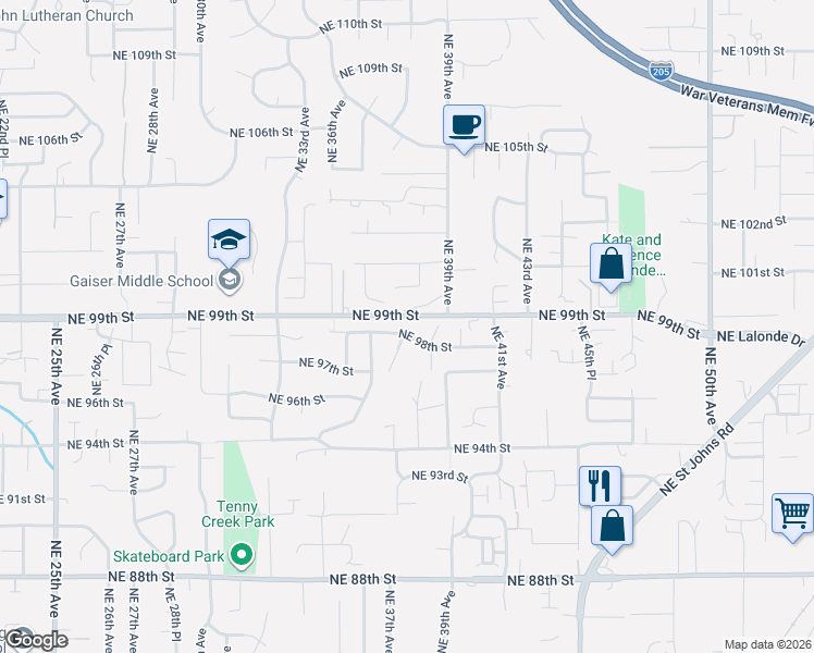 map of restaurants, bars, coffee shops, grocery stores, and more near 3712 Northeast 98th Street in Vancouver