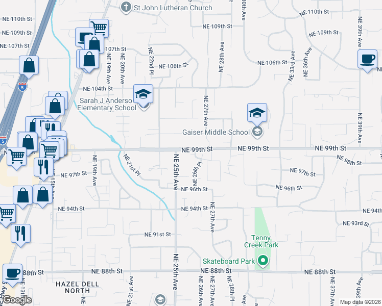 map of restaurants, bars, coffee shops, grocery stores, and more near 9822 Northeast 26th Avenue in Vancouver