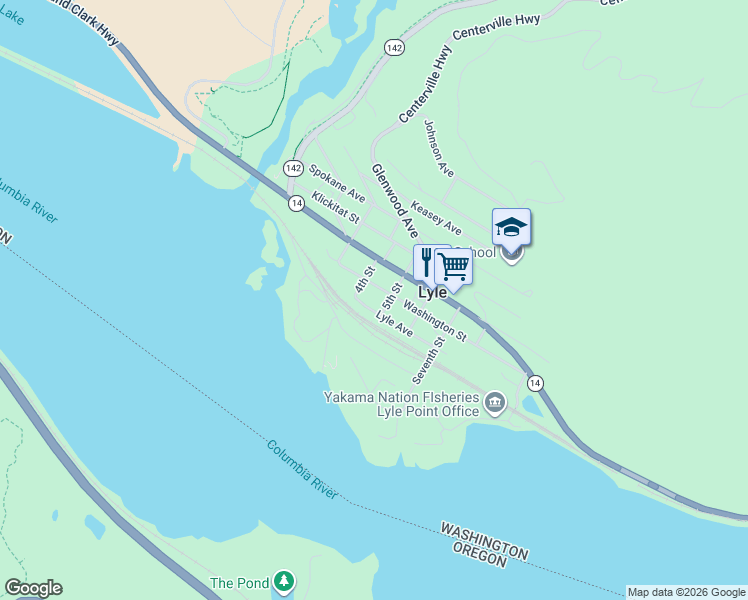 map of restaurants, bars, coffee shops, grocery stores, and more near 413 Lyle Avenue in Lyle