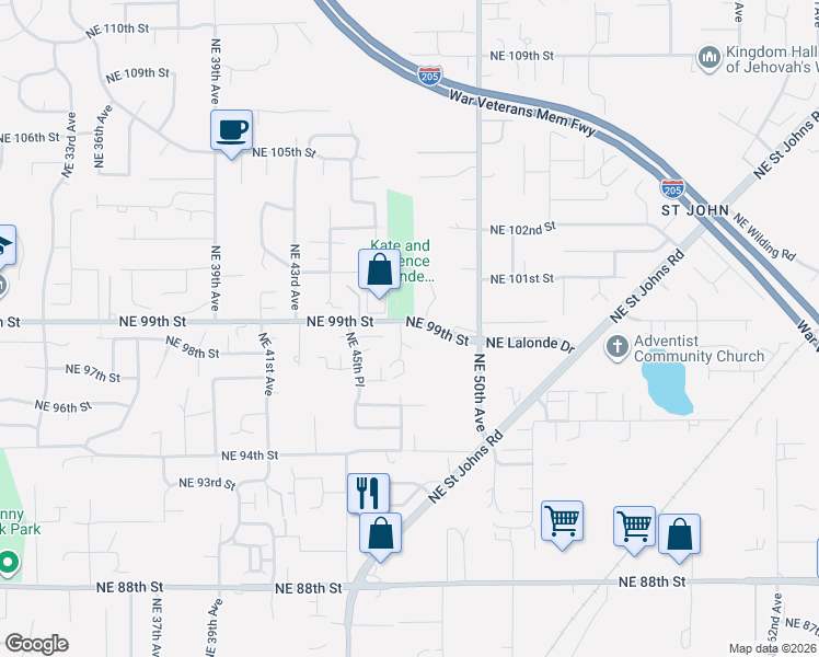 map of restaurants, bars, coffee shops, grocery stores, and more near 9815 Northeast 47th Court in Vancouver