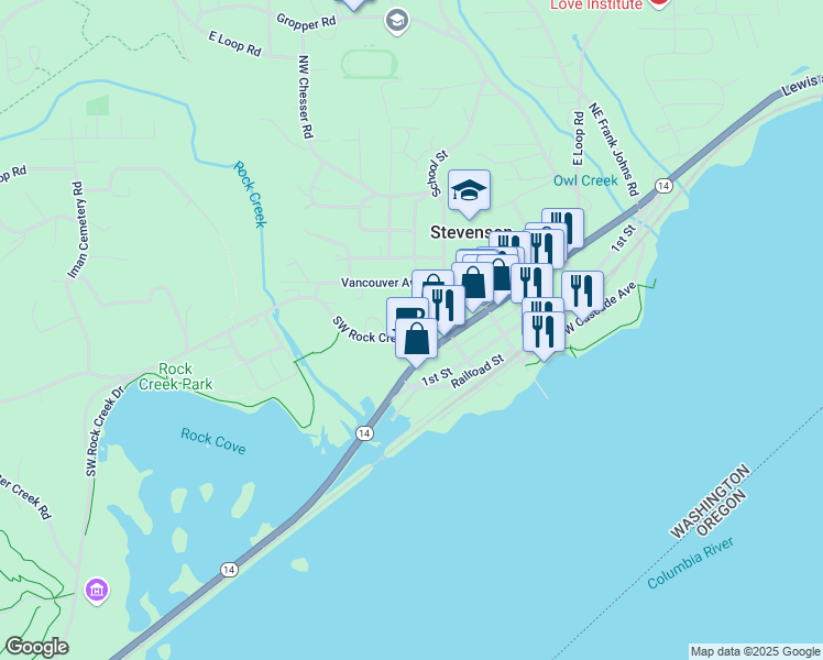 map of restaurants, bars, coffee shops, grocery stores, and more near 367 2nd Avenue Exd in Stevenson