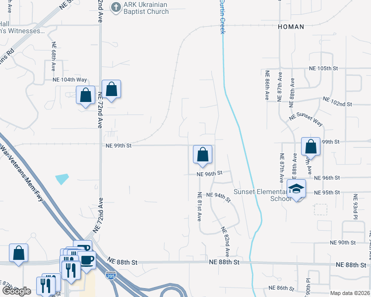 map of restaurants, bars, coffee shops, grocery stores, and more near 9812 Northeast 80th Avenue in Vancouver