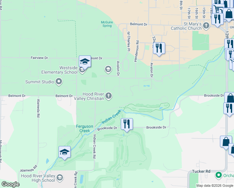 map of restaurants, bars, coffee shops, grocery stores, and more near 945 Roberts Drive in Hood River